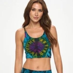 Kathmandu Blue, Green, Yellow Purple Boho Tie Dye Crop Top Small
